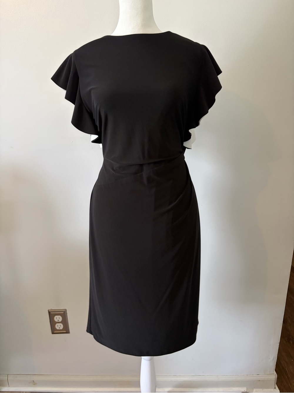 Ralph Lauren Black Flutter-Sleeve Midi Dress